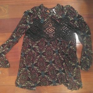 Free People printed tunic with lace panel
